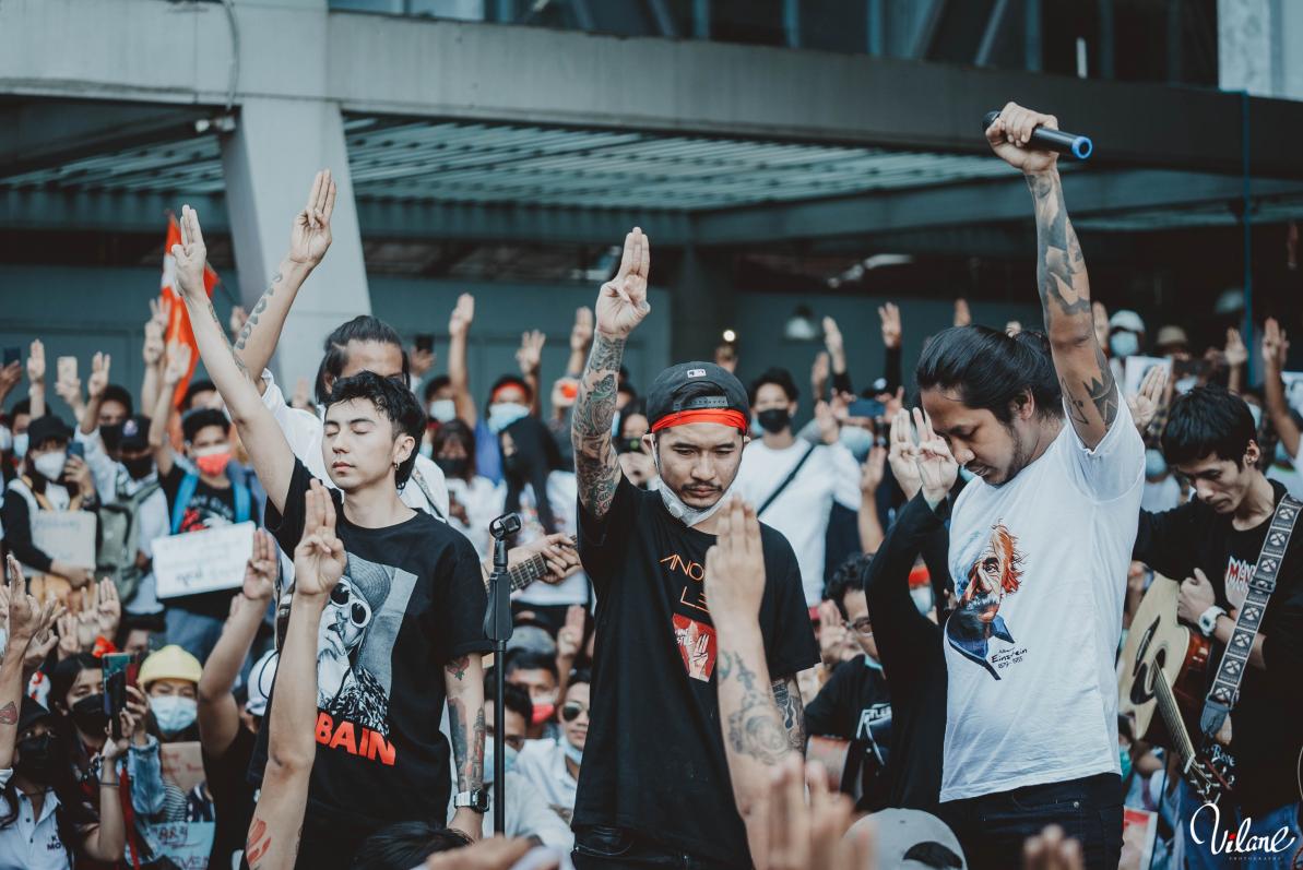Myanmar rock musicians performing during the protests in Yangon © Anonymous Myanmar photographer