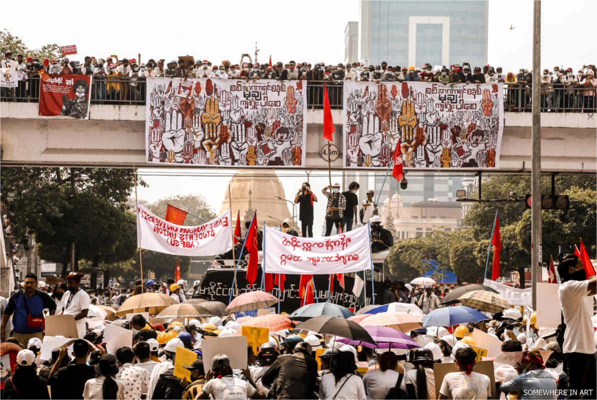 Protesters at Sule Pagoda in Yangon © Anonymous Myanmar photographer